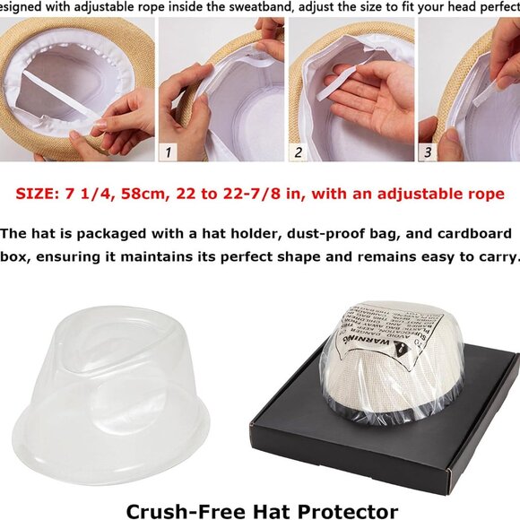 Straw Trilby Fedora Hat for Men 1920s Short Brim Wool Felt Panama Cap 7 1/4 - Picture 2 of 7